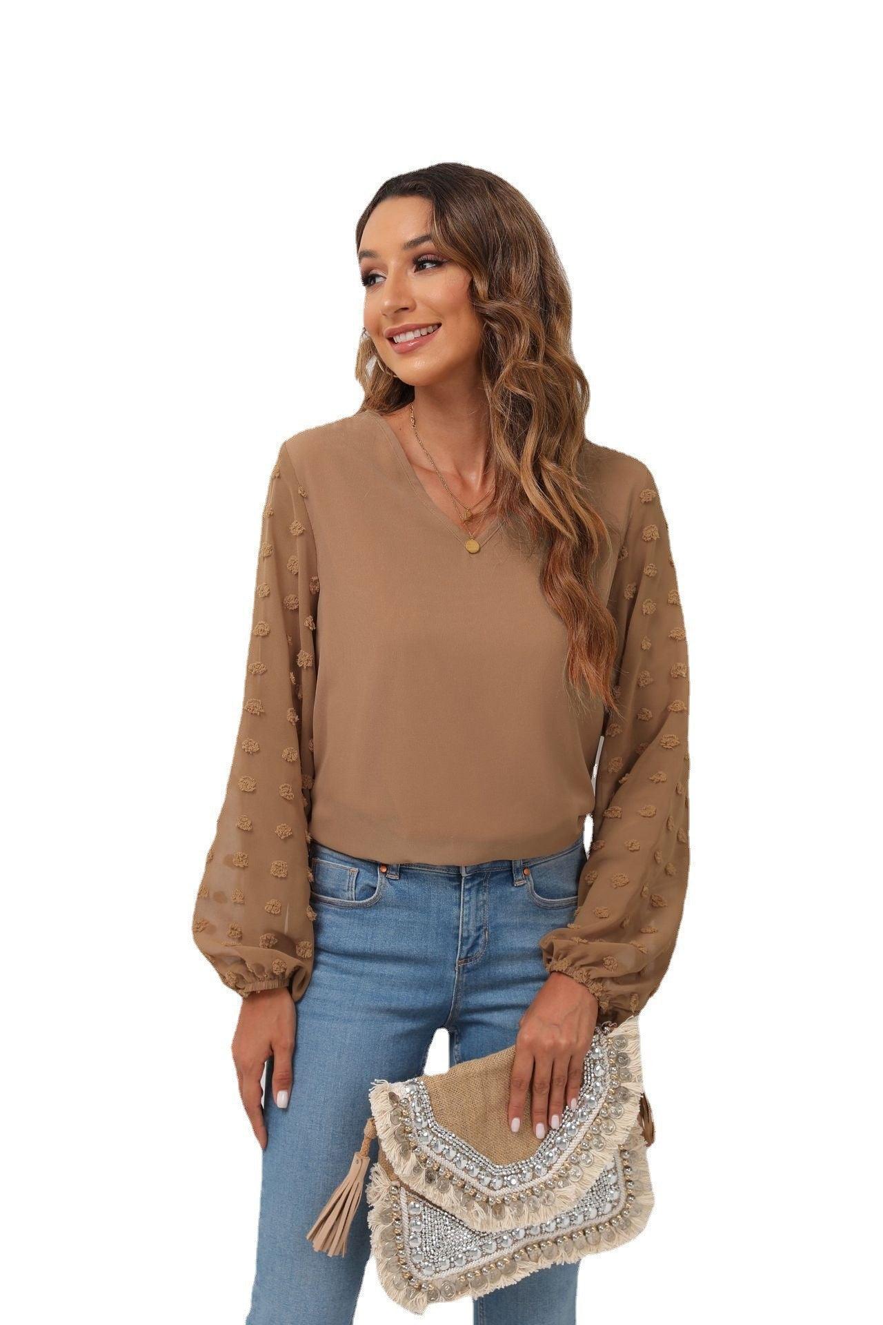 Swiss Dot Balloon Sleeve Blouse - Lecatta