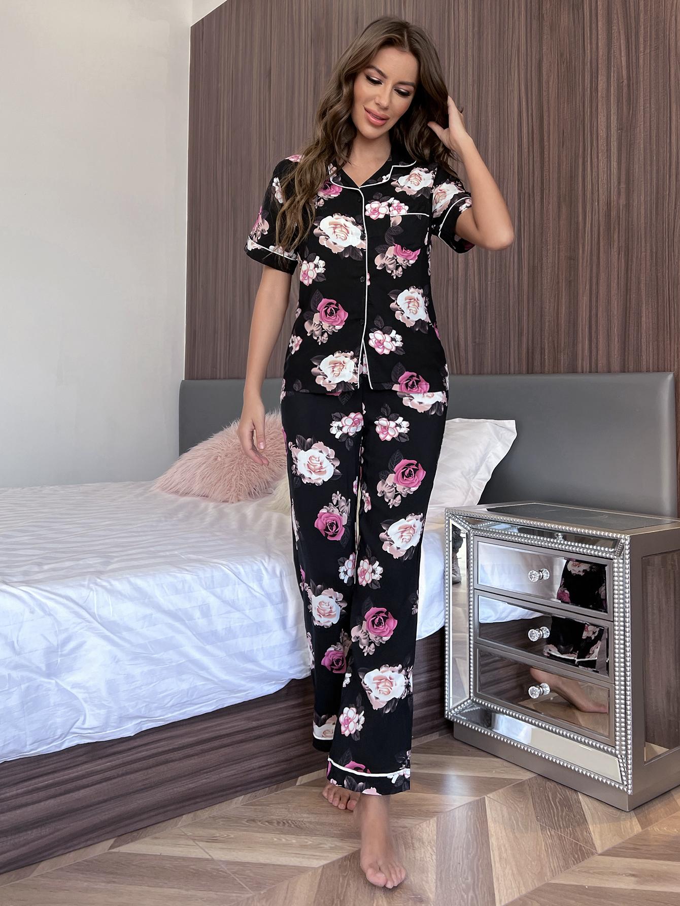 Floral Short Sleeve Shirt and Pants Lounge Set - Lecatta